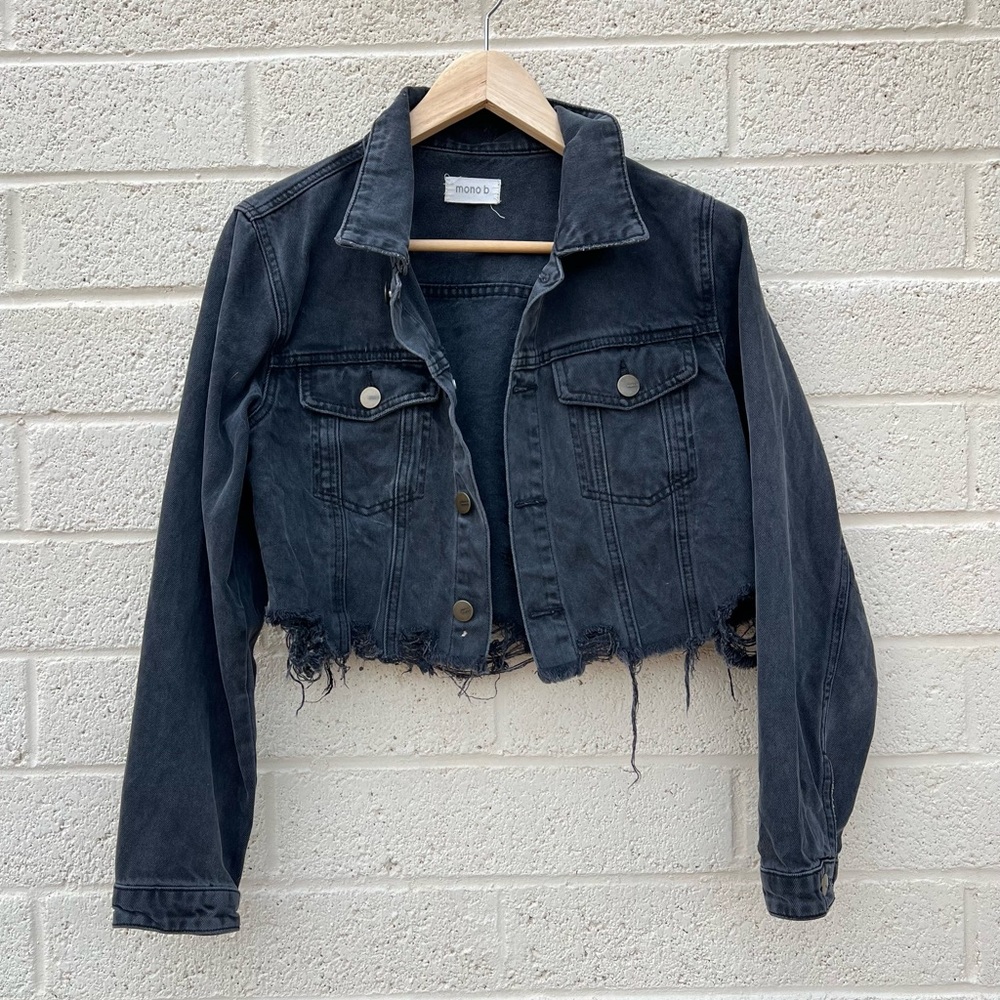 Dark grey distressed denim jacket
